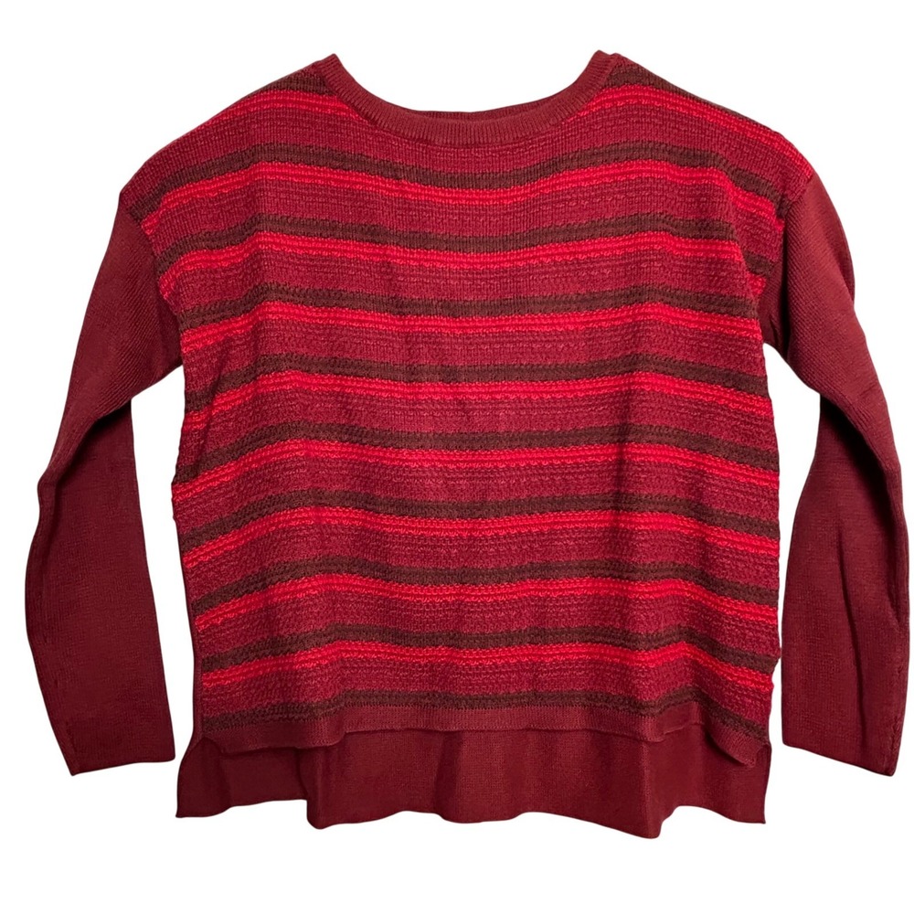 Woolrich Women's Arcana Boat Neck Striped Sweater Boxy Relaxed Fit Red Medium